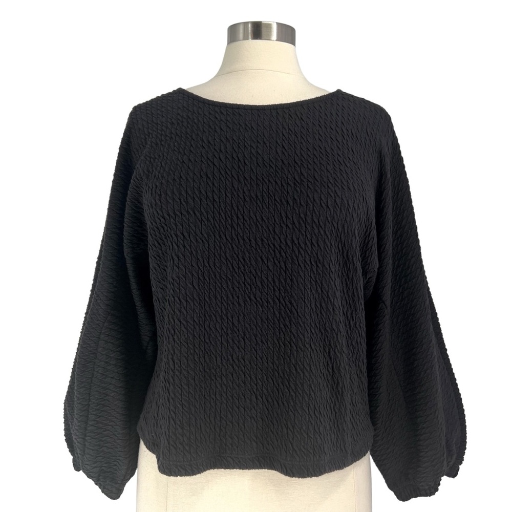 Anthropologie Black Textured Bishop Sleeve Top